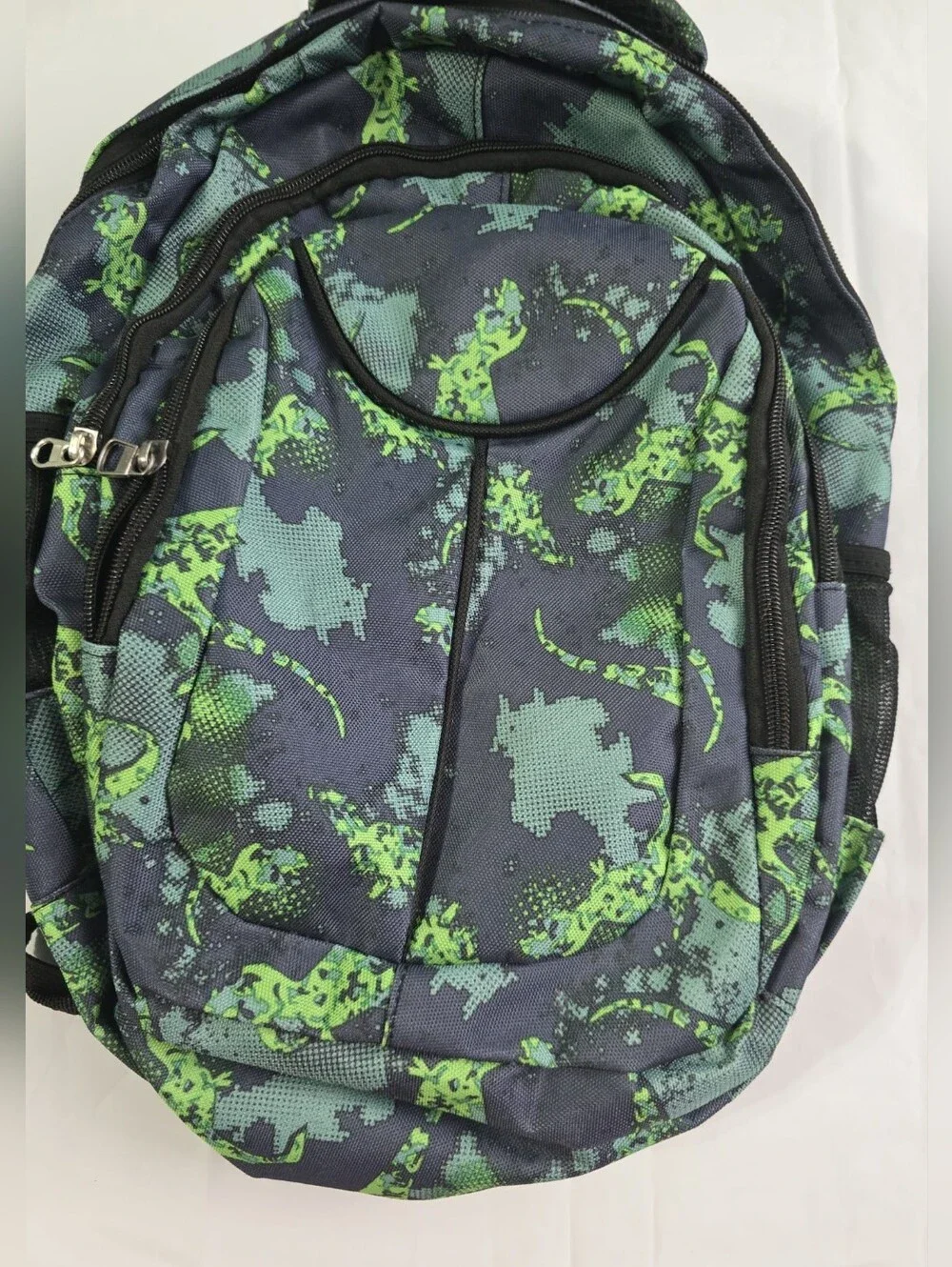 Dinosaur Print Kids Backpack Blue/Green Polyester Zip Padded w/ Outer Pockets